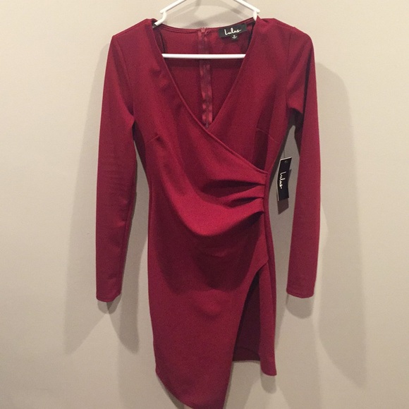Red Asymmetrical Bodycon Dress - Picture 2 of 4